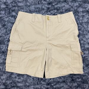 LRL Ralph Lauren Shorts Womens 10 Beige Cargo Twill Gold Clasp Preppy Outdoors